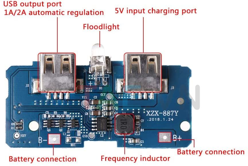 Mạch Sạc Dự Phòng 2 Cổng USB