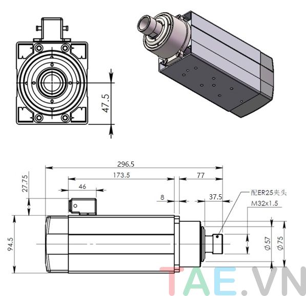 Spindle Giải Nhiệt Gió 2.2KW