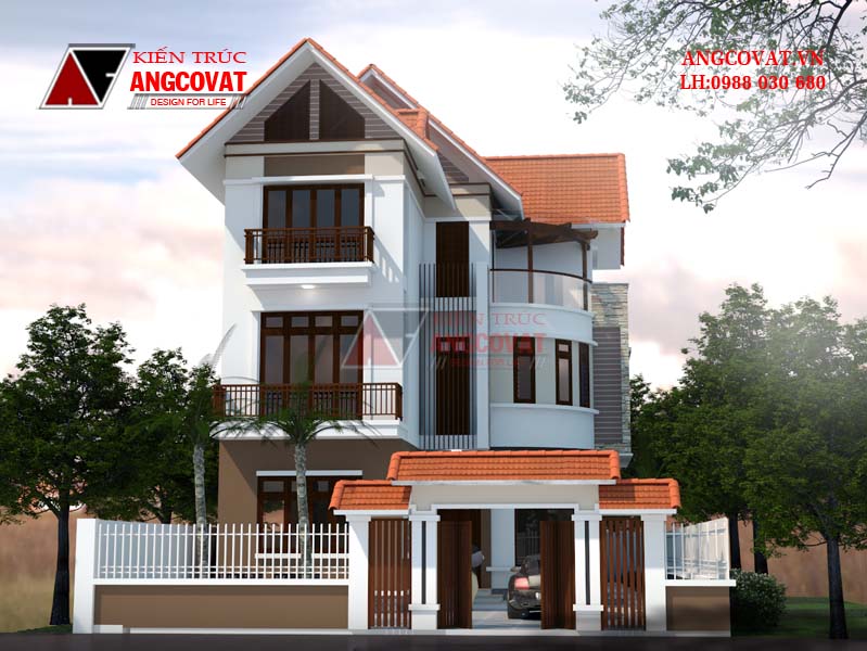 Hình ảnh mặt tiền nhà 3 tầng đẹp bằng gỗ