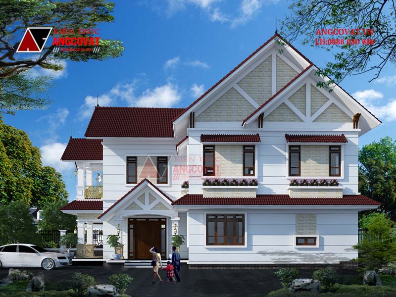 Thiết kế nhà mái thái 2 tầng 4 phòng ngủ hiện đại