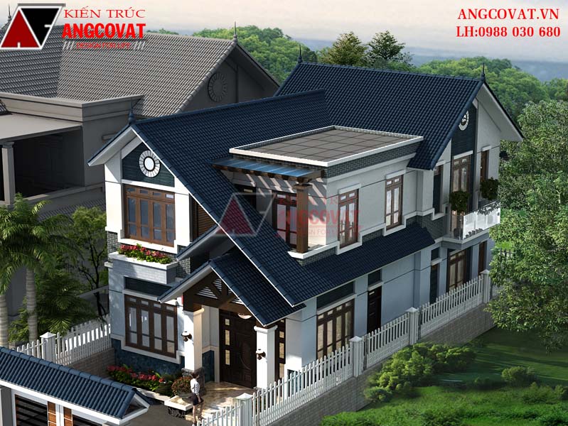 hình ảnh bản vẽ thiết kế nahf 2 tầng 8x15m mái xanh ghi thẫm