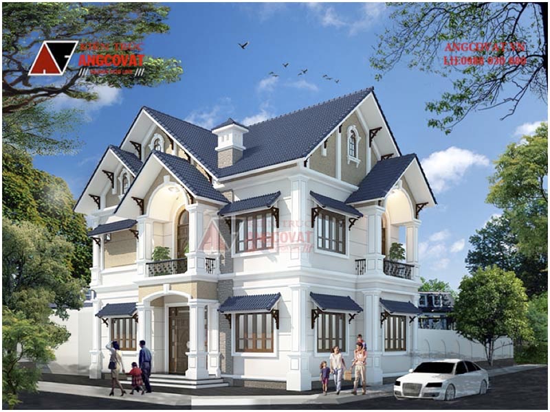 Mặt bằng tầng 2: Biệt thự mini 2 tầng tân cổ điển diện tích 100m2 có 2 phòng ngủ