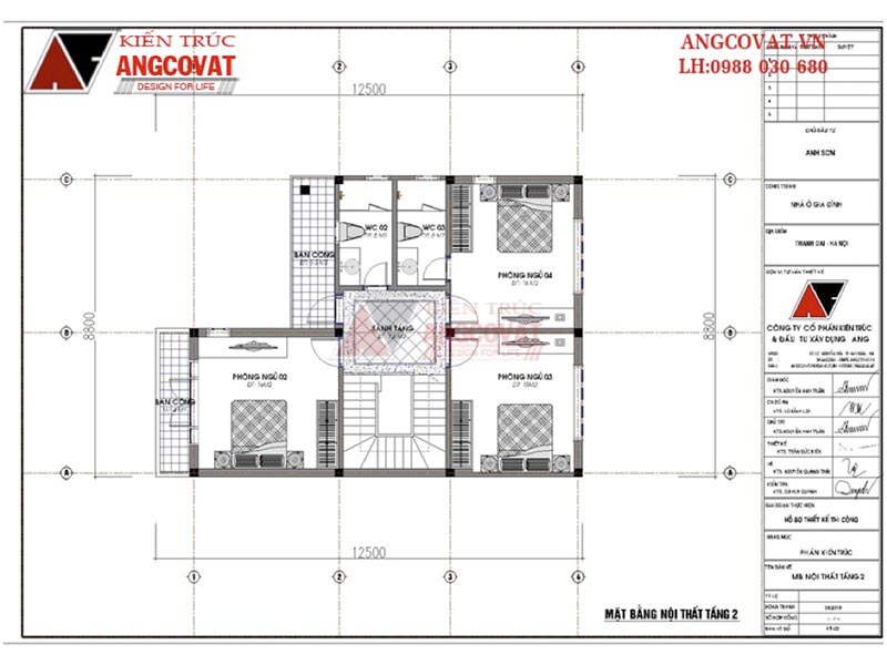 Mặt bằng tầng 2: Thiết kế nhà chữ L 90m2 2 tầng hiện đại đơn giản có 4 phòng ngủ