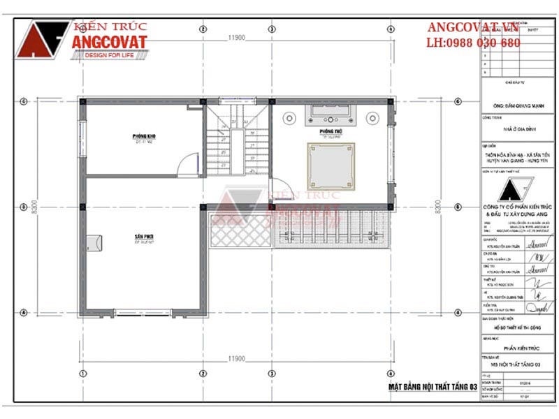 mặt bằng tầng 3: Biệt thự mini 3 tầng mái thái hình chữ L 80m2 tại Hưng Yên