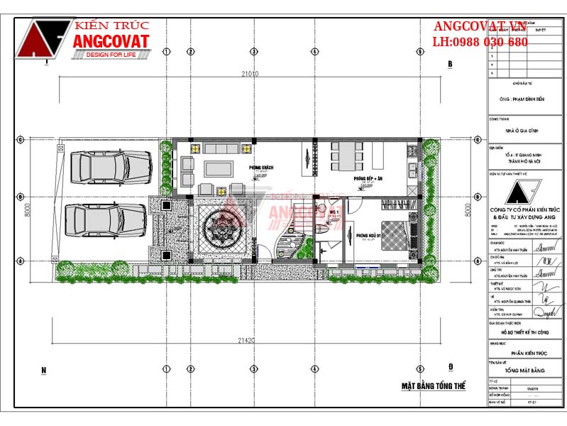 Tổng mặt bằng bản vẽ thiết kế nhà 2 tầng 8x15m