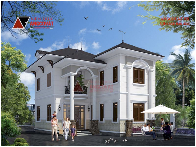 Hình ảnh mẫu biệt thự mini 2 tầng chữ L có 4 phòng ngủ đầy đủ tiện nghi