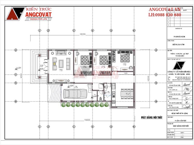 Mặt bằng nội thất: Thiết kế nhà đẹp 10x20m 1 tầng có gara ô tô