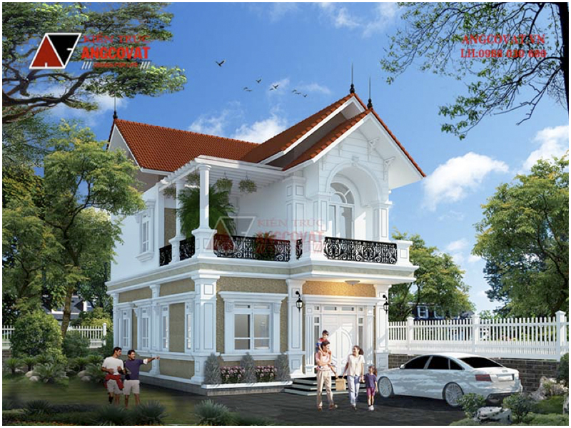 Phối cảnh view 1: Thiết kế biệt thự mini 2 tầng mái dốc 3 phòng ngủ dành cho gia chủ tại Hải Dương