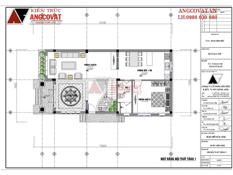 Mặt bằng biệt thự 8x16m tầng 1: Mẫu nhà 1 lầu 1 trệt mái dốc giản dị có 4 phòng ngủ