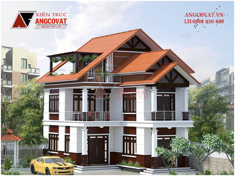 Mẫu biệt thự mini 2 tầng chữ L đẹp kích thước 9x15m dành cho gia chủ tại Hưng Yên