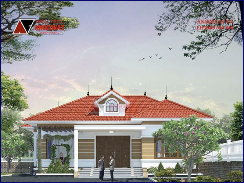 Phối cảnh view 2: Thiết kế mẫu nhà nông thôn 1 tầng kích thước 15x12m