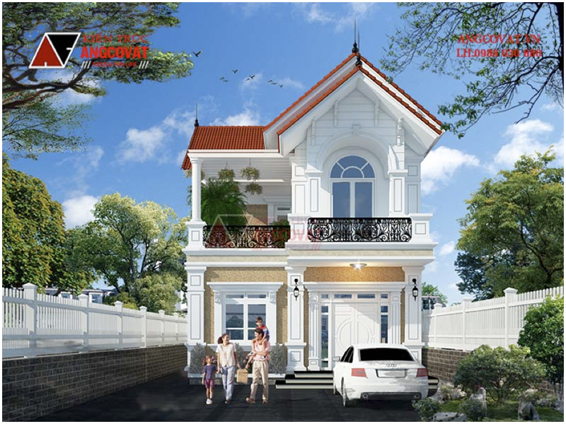 Phối cảnh view 2: Thiết kế biệt thự mini 2 tầng mái dốc 3 phòng ngủ dành cho gia chủ tại Hải Dương