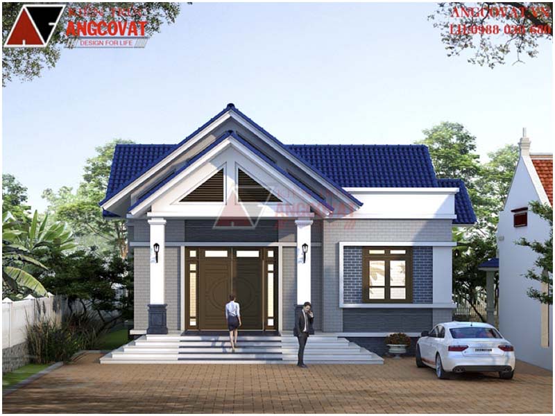 Chia sẻ cách tính chi phí xây nhà cấp 4 130m2 từ mẫu nhà đẹp 3 phòng ngủ đơn giản – Phối cảnh view 2