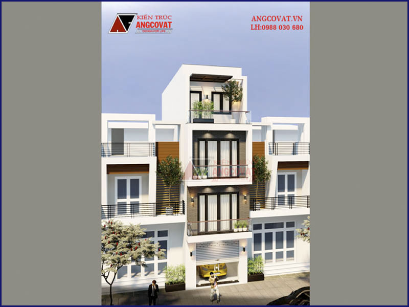 Thiết kế phối cảnh: Mẫu nhà ống có gara oto 4 tầng diện tích 60m2 tại Hà Nội