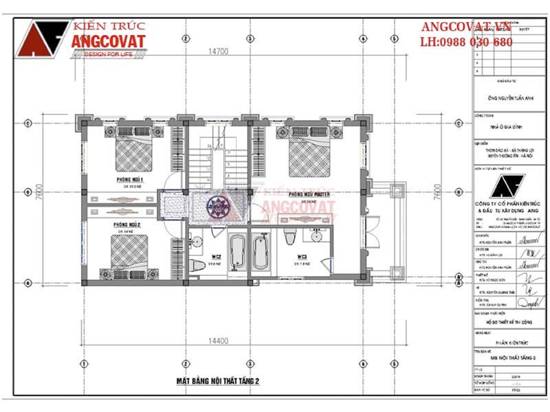 Mặt bằng tầng 2: Biệt thự mini 3 tầng mái thái kiến trúc tân cổ điển diện tích 100m2