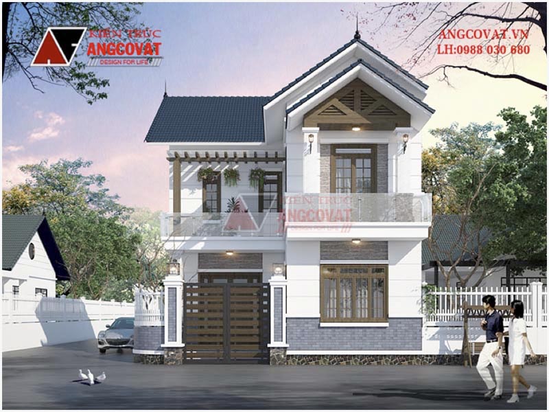 Hình ảnh phối cảnh biệt thự mặt tiền 8m sâu 12m hình chữ L hiện đại trẻ trung