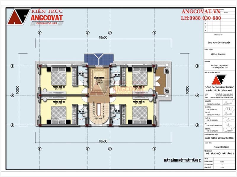 Mặt bằng tầng 2: Thiết kế nhà đẹp 10x20m kiểu Pháp xa hoa tại Vũng Tàu