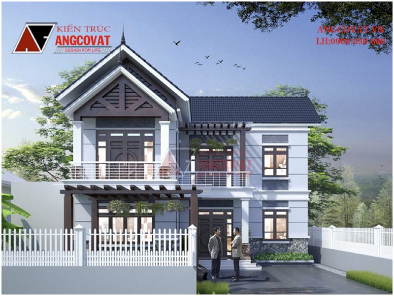 Phối cảnh view 2: Mẫu biệt thự mini 2 tầng chữ L diện tích 90m2 của gia chủ tại Hoà Bình