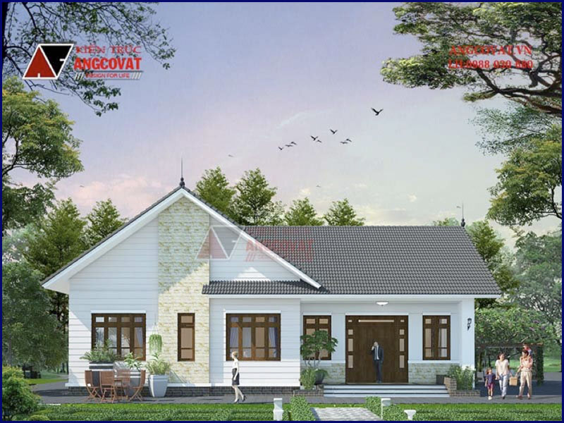 Hình ảnh phối cảnh view 2: Mẫu nhà nông thôn 1 tầng diện tích 130m2 mái thái
