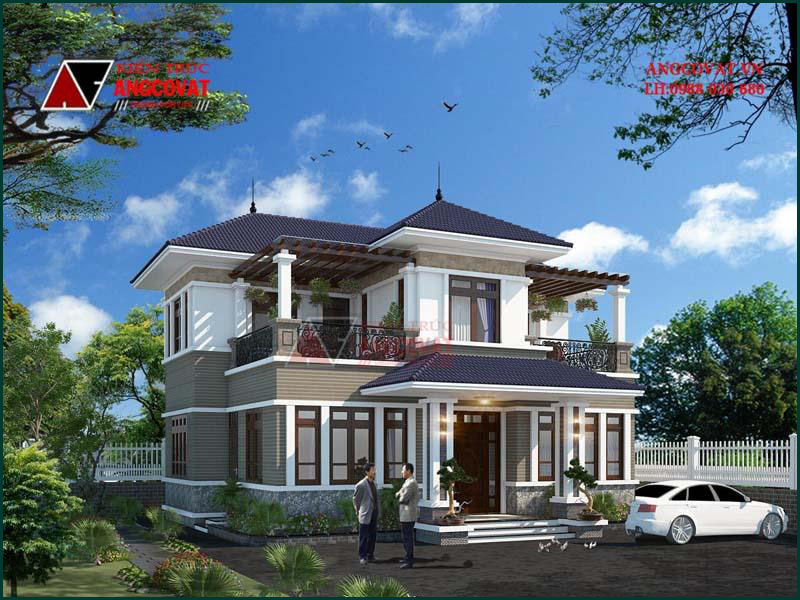 Mẫu nhà 2 tầng kiến trúc độc đáo cân xứng