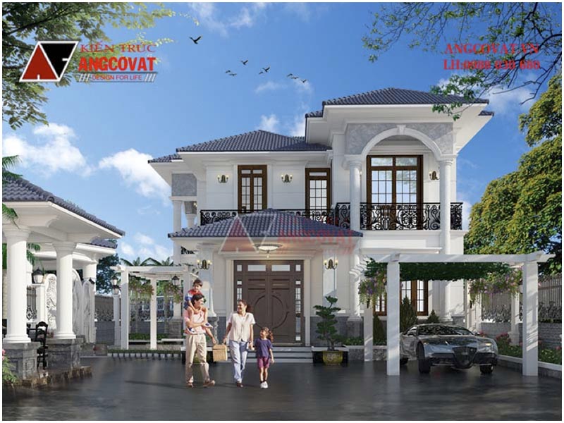 Phối cảnh 3D: Thiết kế biệt thự mini 2 tầng 80m2 phong cách tân cổ điển sang trọng