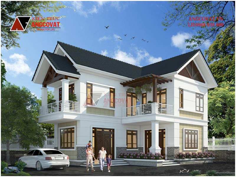 Chia sẻ mẫu biệt thự mini 2 tầng mái dốc kích thước 9x14m tại Hưng Yên