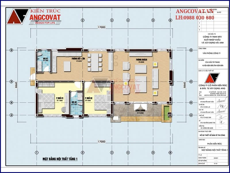 Mặt bằng nội thất: Mẫu nhà nông thôn 1 tầng diện tích 130m2 mái thái