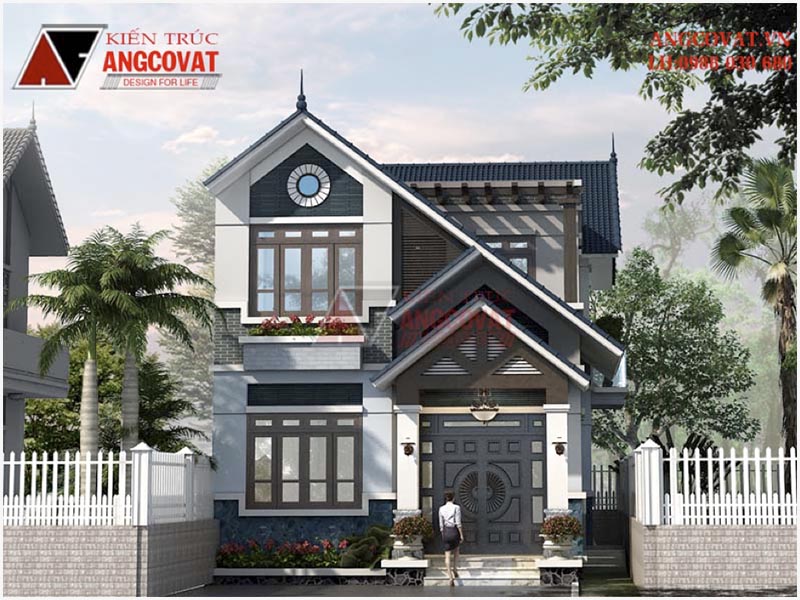 Hình ảnh view 2: Phối cảnh biệt thự mặt tiền 8m 2 tầng mái dốc đơn giản