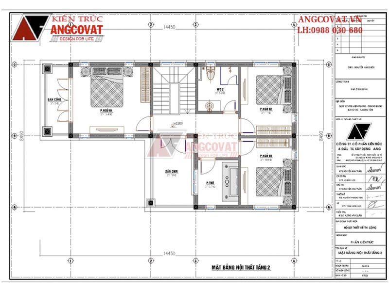 Mặt bằng tầng 2: Thiết kế nhà chữ L 90m2 mặt tiền 9m 2 tầng bắt mắt tại Hưng Yên