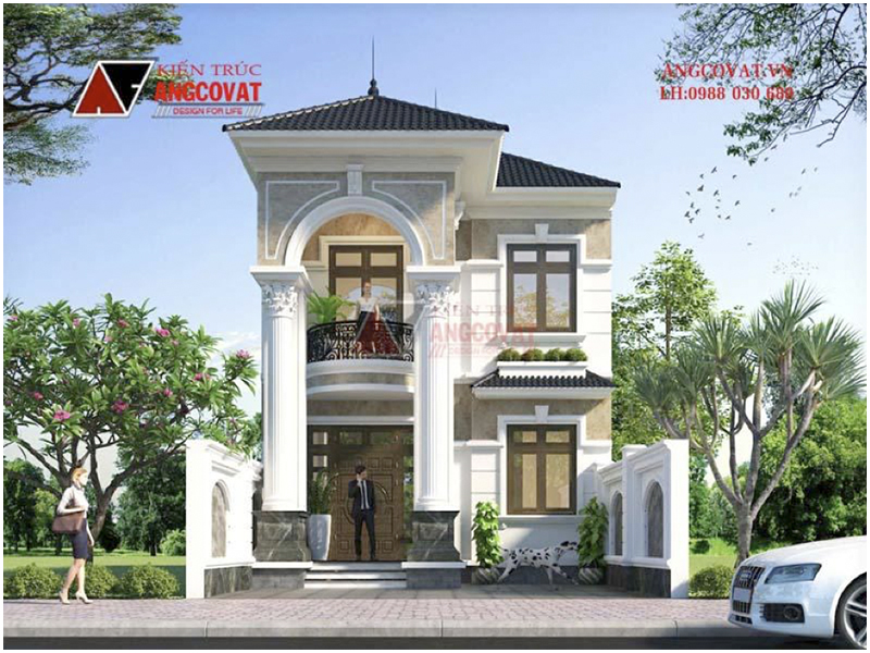 Thiết kế biệt thự mini 2 tầng mái dốc kích thước 7x16m kiến trúc tân cổ điển sang trọng tại Móng Cái