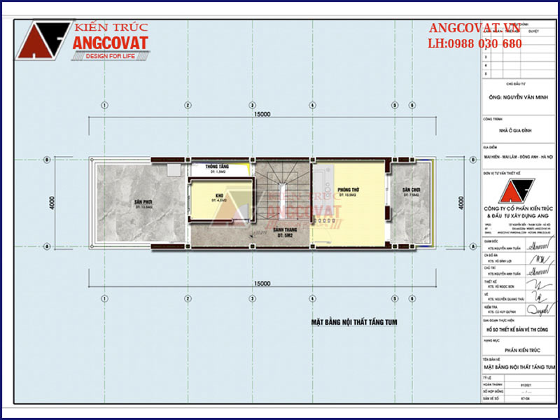 Mặt bằng tum: Mẫu nhà ống có gara oto 4 tầng diện tích 60m2 tại Hà Nội
