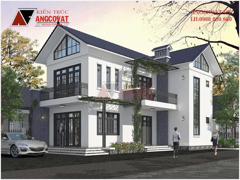 Phối cảnh biệt thự mặt tiền 8m với sắc trắng tinh khôi xinh đẹp và vô cùng lãng mạn