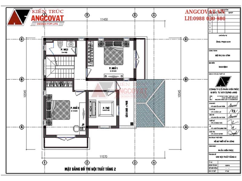 Mặt bằng tầng 2: Thiết kế biệt thự mini 2 tầng 80m2 phong cách tân cổ điển sang trọng