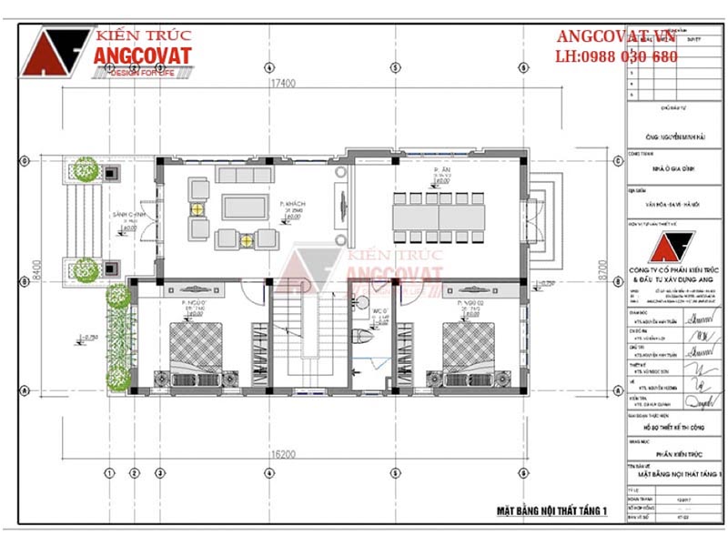 Mặt bằng biệt thự 8x16m tầng 1: Mẫu thiết kế 2 tầng ngói đỏ cuốn hút có 3 phòng ngủ