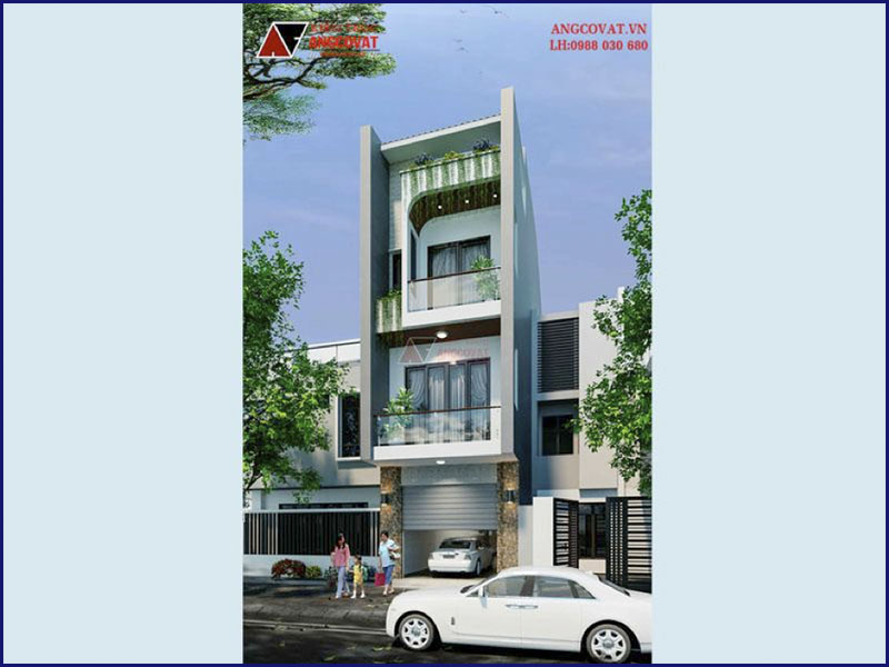 Phối cảnh 3D: Mẫu nhà ống có gara oto diện tích 70m2 có 3 phòng ngủ độc đáo