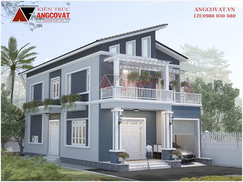 Hình ảnh view 1: Phối cảnh biệt thự mặt tiền 8m mái lệch hiện đại