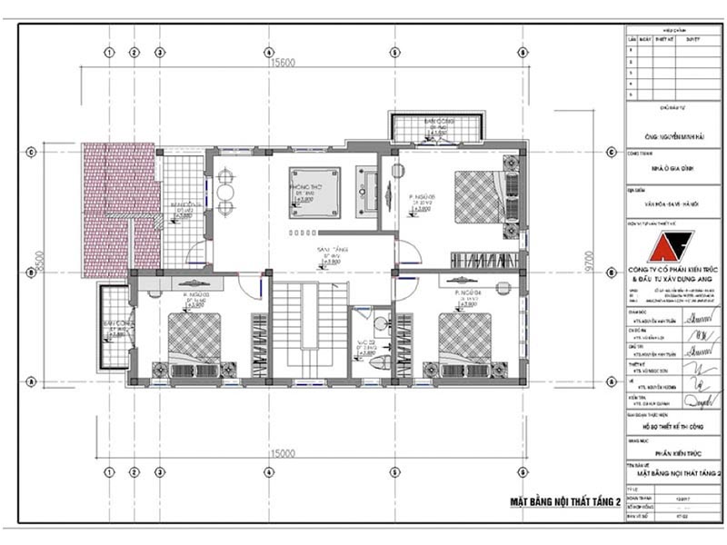 Mặt bằng biệt thự 8x16m tầng 2: Mẫu thiết kế 2 tầng ngói đỏ cuốn hút có 3 phòng ngủ