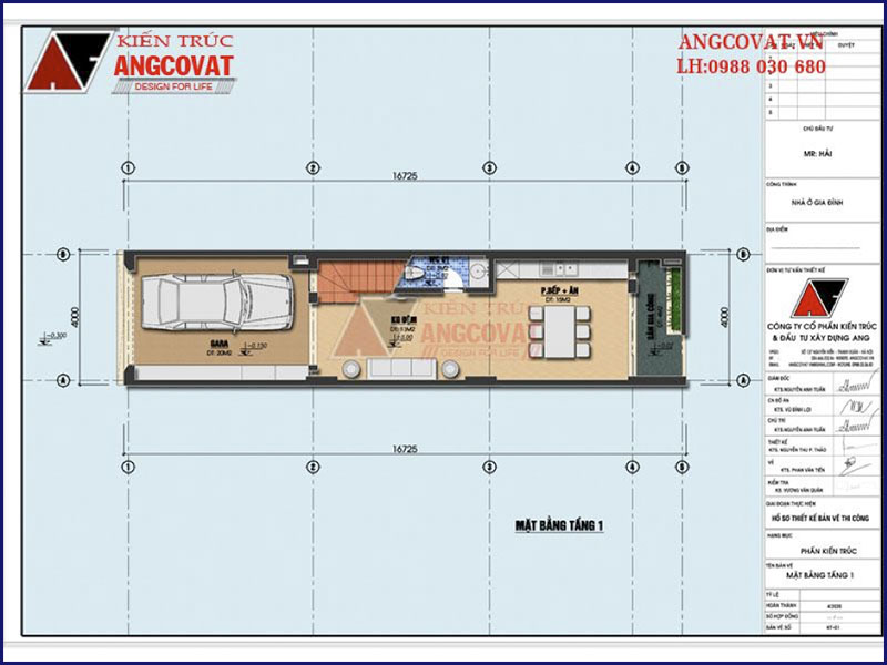 Mặt bằng tầng 1: Mẫu nhà ống có gara oto diện tích 70m2 có 3 phòng ngủ độc đáo
