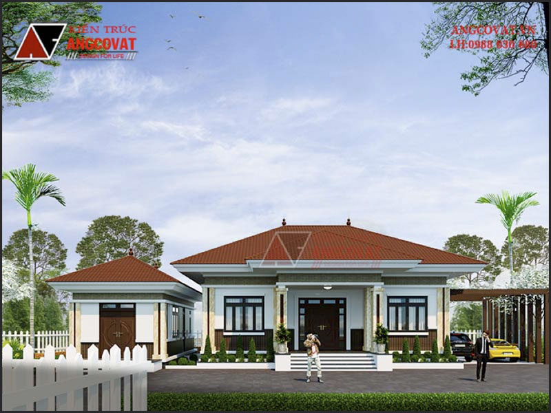 Phối cảnh view 2: Mẫu thiết kế nhà cấp 4 130m2 3 phòng ngủ mái ngói đơn giản