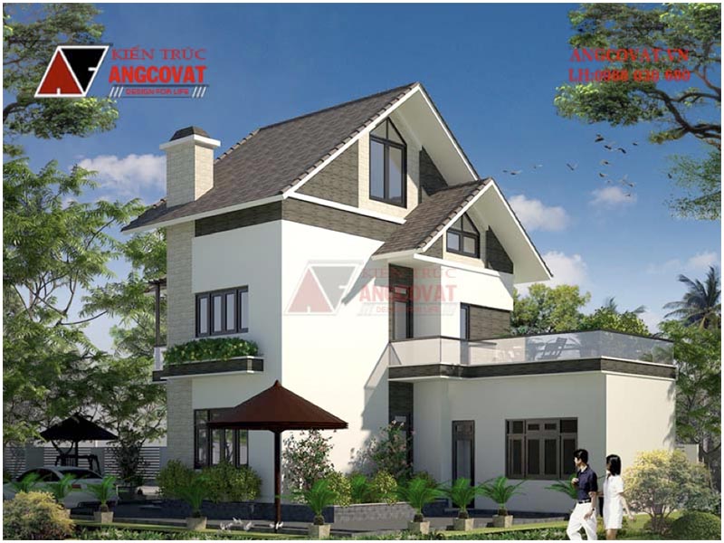 Phối cảnh view 2: Thiết kế biệt thự mini 2 tầng 80m2 kích thước 10x11m tại Hà Nội