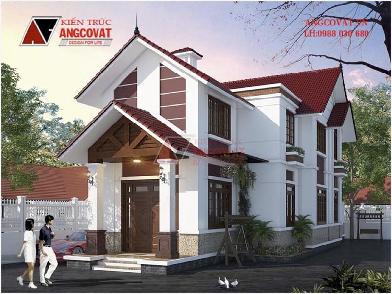 Phối cảnh view 1: Thiết kế nhà đẹp 10x20m 2 tầng mái thái tại Thái Bình