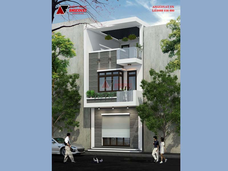 Ngoại thất mẫu thiết kế nhà phố mặt tiền 5m 3 tầng