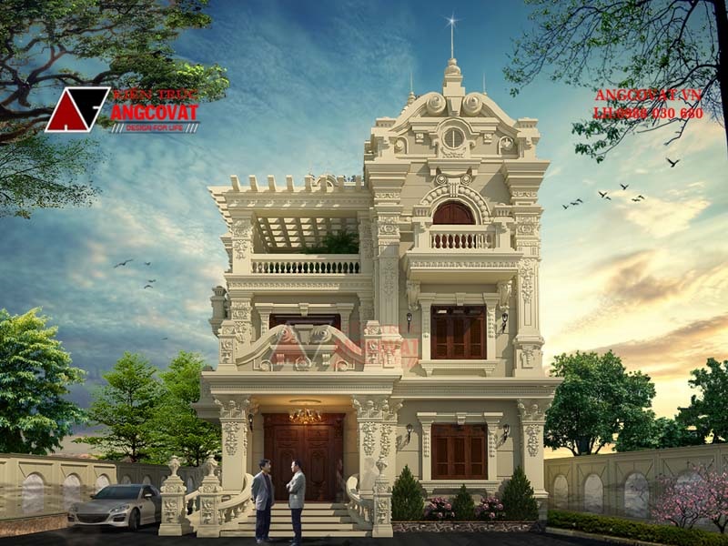 Hình ảnh mặt tiền nhà 3 tầng đẹp tựa lâu đài