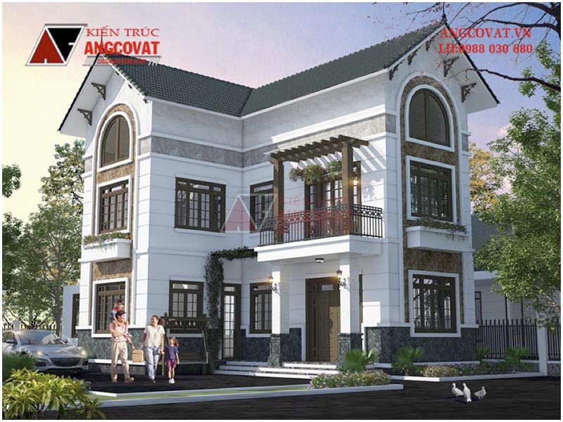 Phối cảnh: Thiết kế nhà chữ L 90m2 3 tầng độc đáo, mới lạ tại Hưng Yên