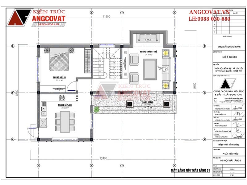 Mặt bằng tầng 1: Thiết kế nhà chữ L 90m2 3 tầng độc đáo, mới lạ tại Hưng Yên