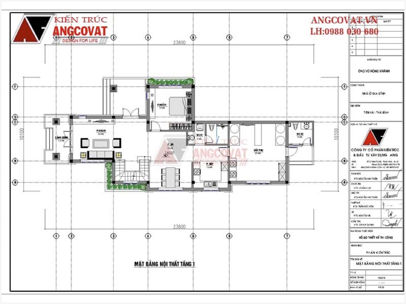 Mặt bằng tầng 1: Thiết kế nhà đẹp 10x20m 2 tầng mái thái tại Thái Bình