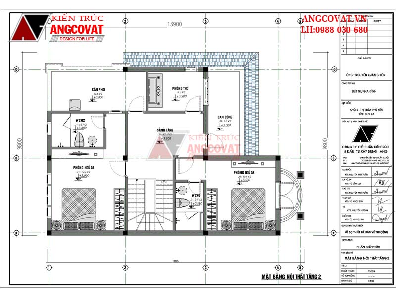 mặt bằng biệt thự 2 tầng