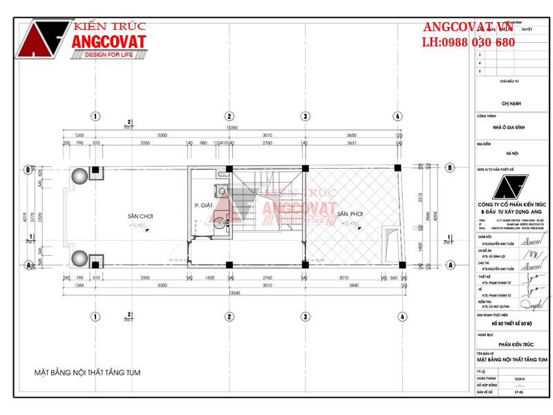 Thiết kế tầng lửng có công năng sử dụng gồm: Sân chơi 12m2, Phòng giặt đồ 4m2, Sân phơi 14m2.