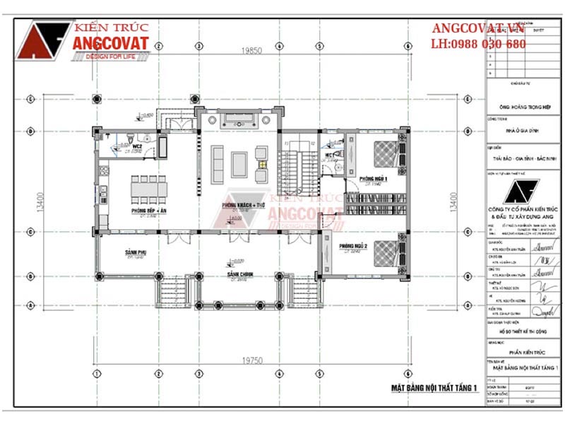 Mặt bằng nhà 1 tầng có gác lửng đẹp phong cách châu Âu – Tầng 1