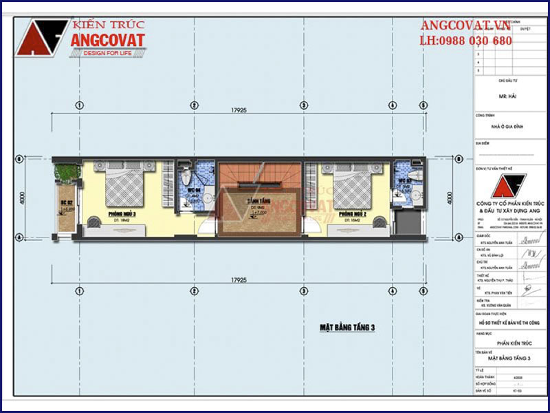 Mặt bằng tầng 3: Mẫu nhà ống có gara oto diện tích 70m2 có 3 phòng ngủ độc đáo
